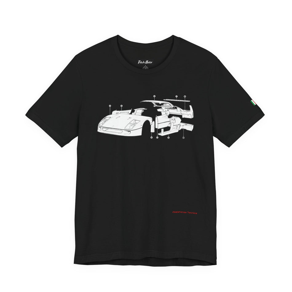 F40 Exploded View Unisex Short Sleeve T-Shirt Printify