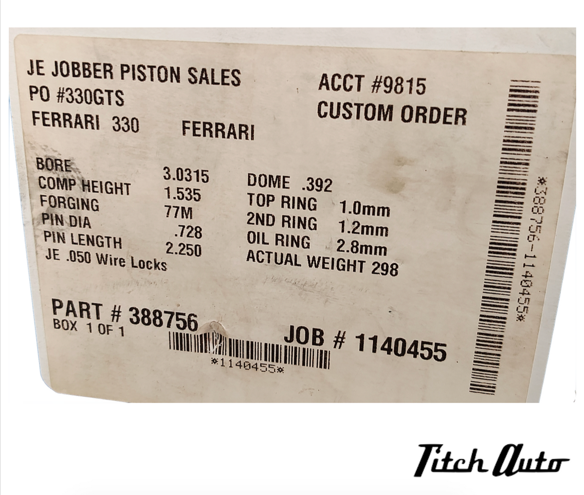 JE Jobber Sport Pistons Ferrari 330 - TitchAuto